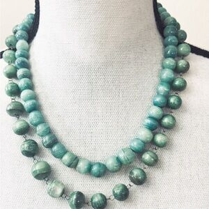 Vintage Natural Green Agate Beaded Necklace - set of 2  

20”